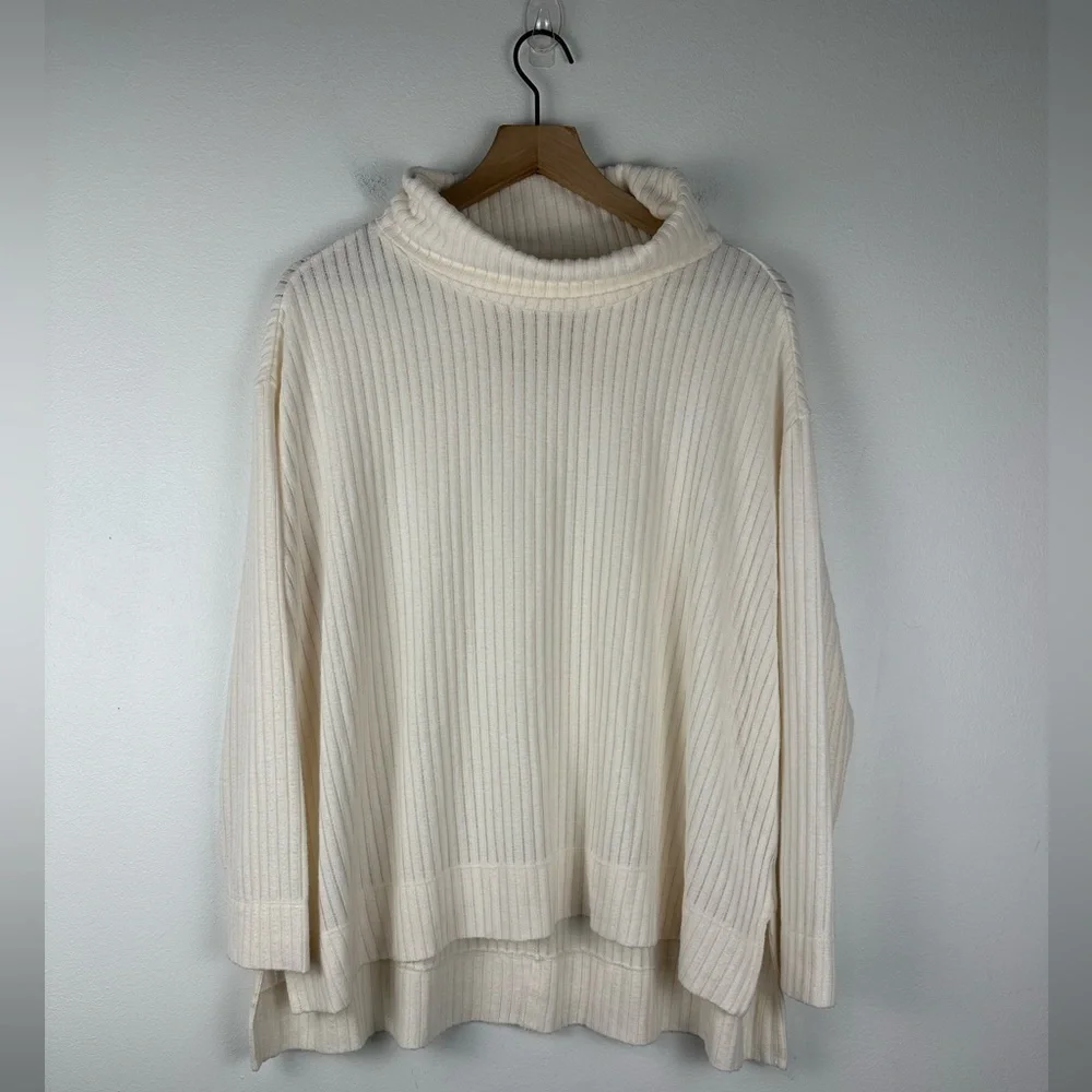 Anthropologie Vanna Cowl Neck Ribbed Sweater‎ Ivory Long Sleeves Women’s Sz M